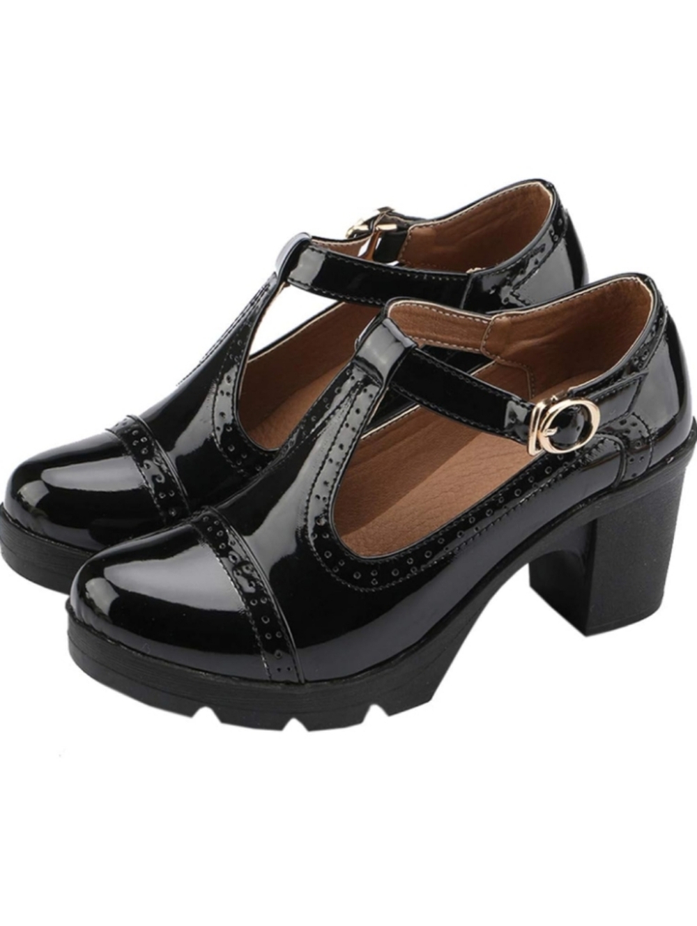 DADAWEN Classic T-Strap Platform Mid-Heel Square Toe Oxfords Shoes Size 11.5